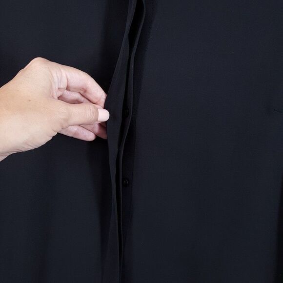 ANN TAYLOR Top Womens Small Black Hidden Button Up Crochet Collar Blouse - Picture 3 of 9